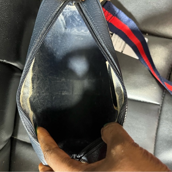 Gucci Beige GG Canvas clutch, converted into Crossbody with Navy and Red Stripe - Picture 8 of 15